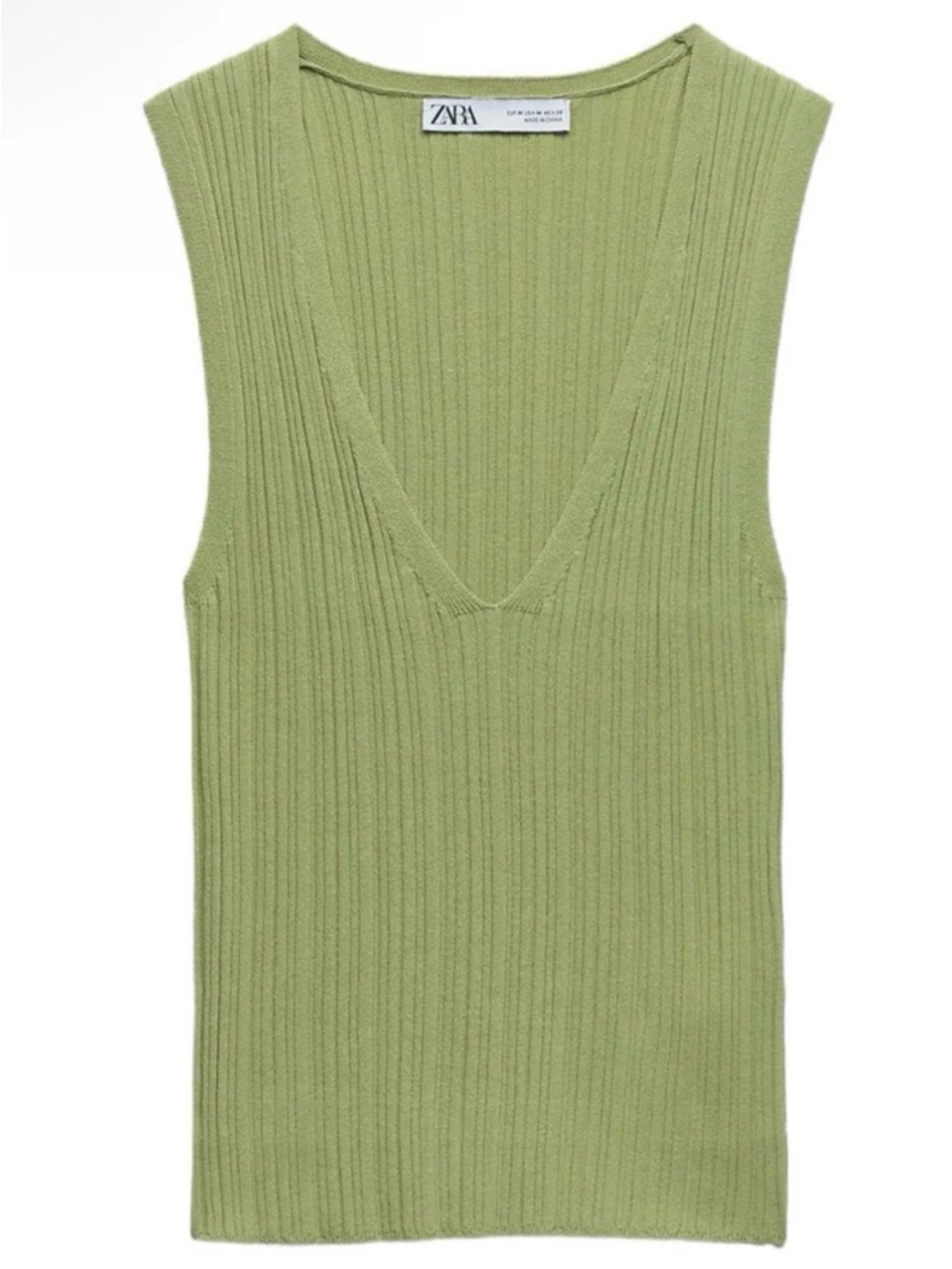 Zara Green Ribbed Tank Top Summer Vacation